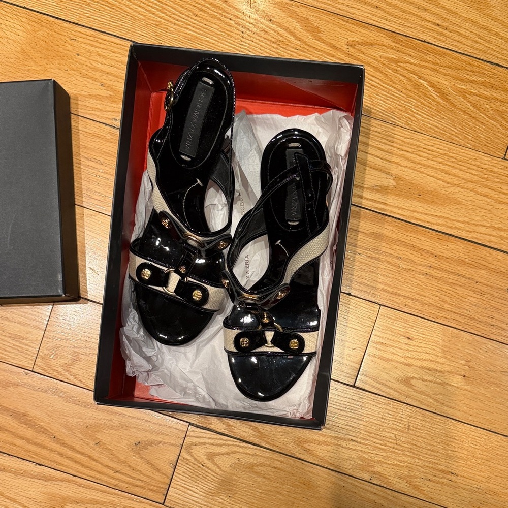BCBGMaxAzria Black Sandals with Gold Details